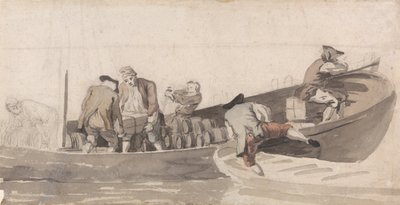 Men Loading a Boat with Barrels by Samuel Scott
